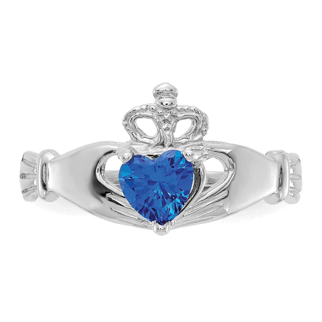 14k White Gold Birthstone Claddagh Heart Ring