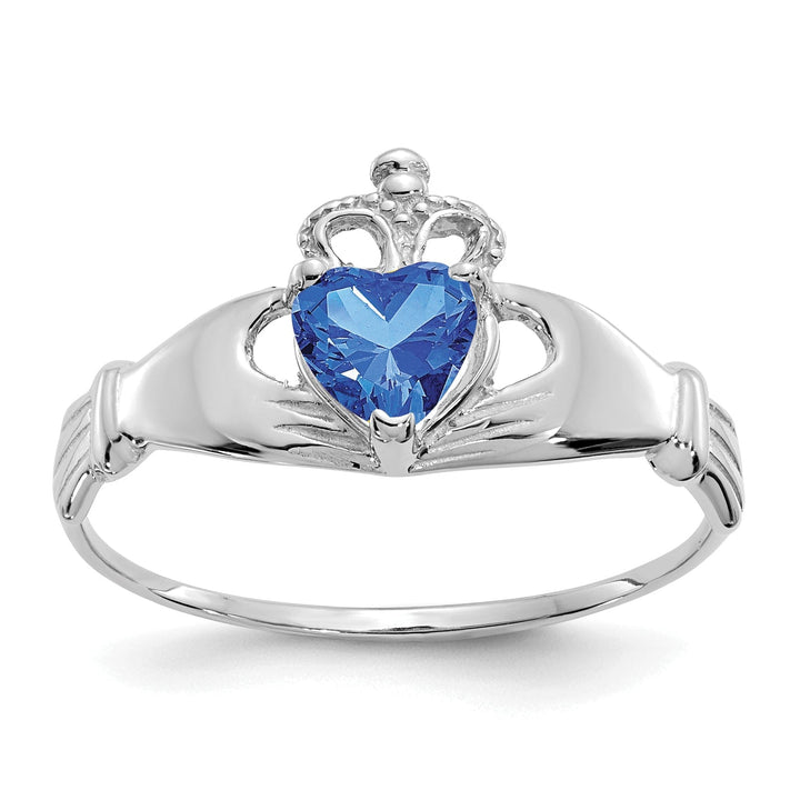 14k White Gold Birthstone Claddagh Heart Ring