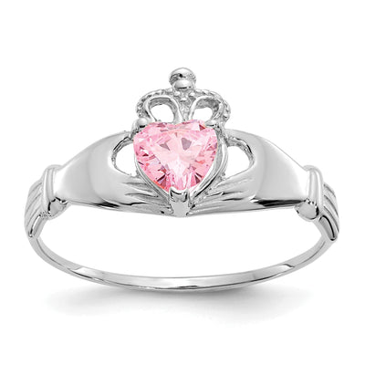 14k White Gold Birthstone Claddagh Heart Ring at $ 148.58 only from Jewelryshopping.com