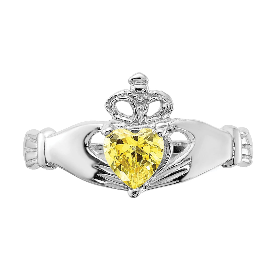 14k White Gold Birthstone Claddagh Heart Ring