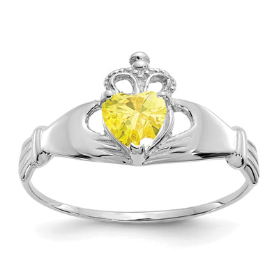 14k White Gold Birthstone Claddagh Heart Ring at $ 142.08 only from Jewelryshopping.com