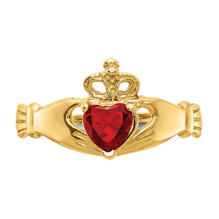 14k Yellow Gold CZ Birthstone Claddagh Heart Ring