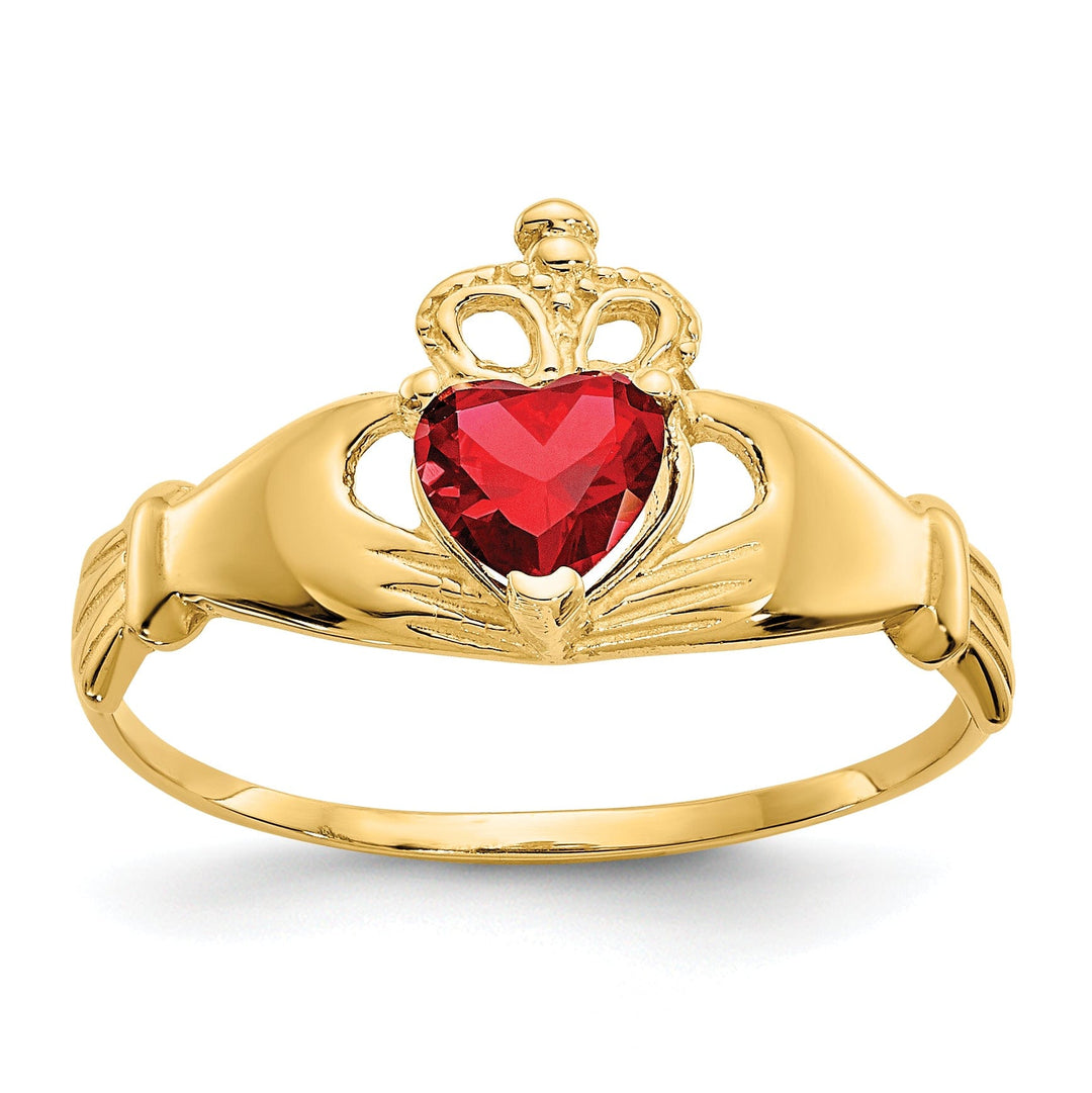 14k Yellow Gold CZ Birthstone Claddagh Heart Ring