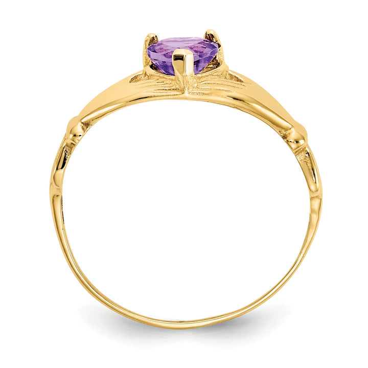 14k Yellow Gold CZ Birthstone Claddagh Heart Ring