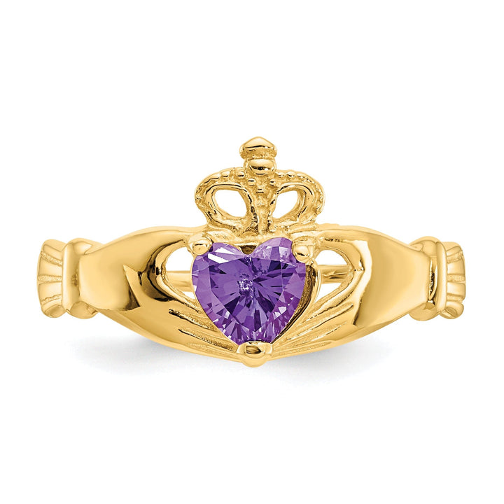 14k Yellow Gold CZ Birthstone Claddagh Heart Ring