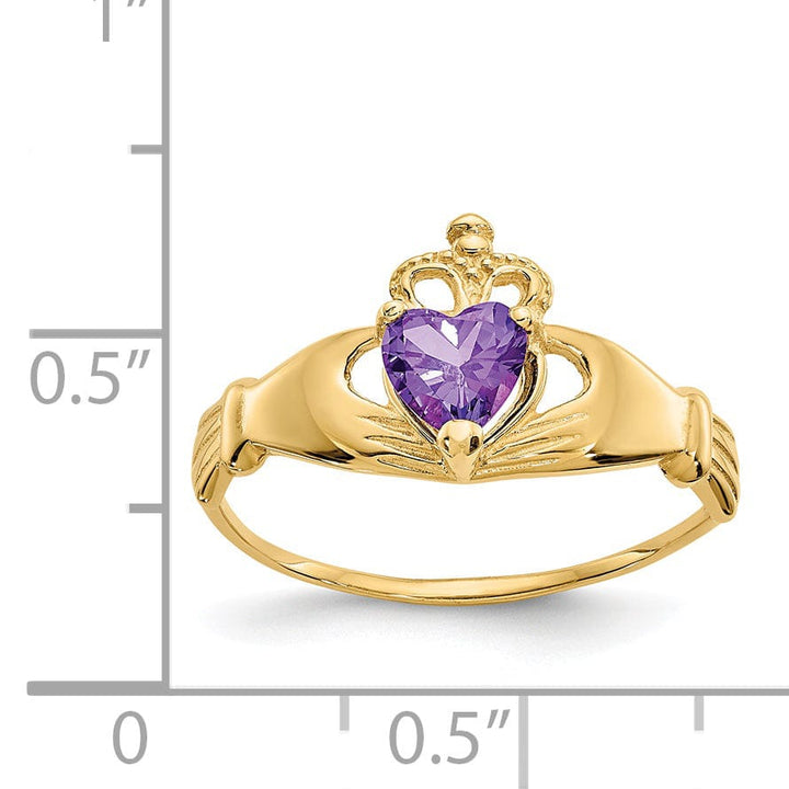 14k Yellow Gold CZ Birthstone Claddagh Heart Ring