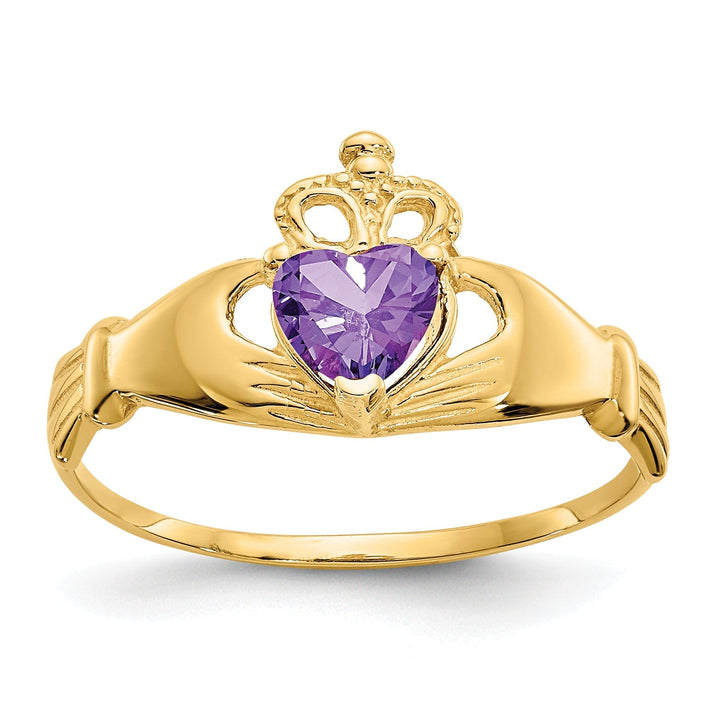 14k Yellow Gold CZ Birthstone Claddagh Heart Ring