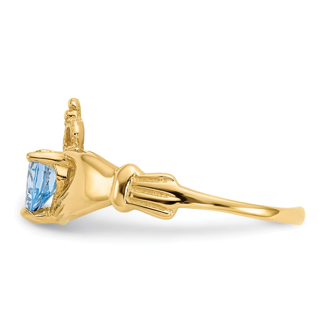 14k Yellow Gold CZ Birthstone Claddagh Heart Ring