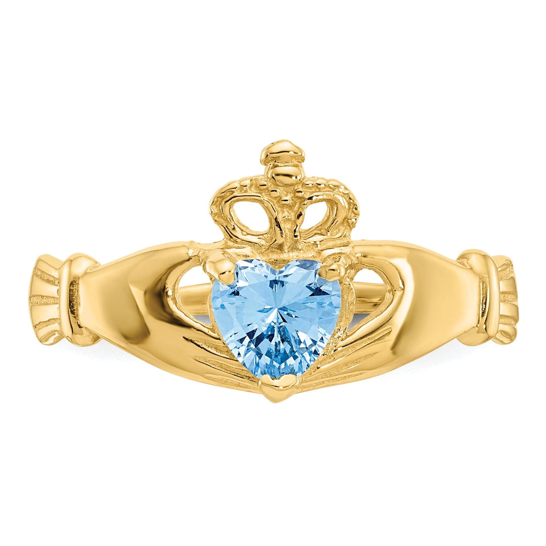 14k Yellow Gold CZ Birthstone Claddagh Heart Ring