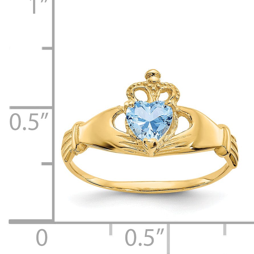 14k Yellow Gold CZ Birthstone Claddagh Heart Ring