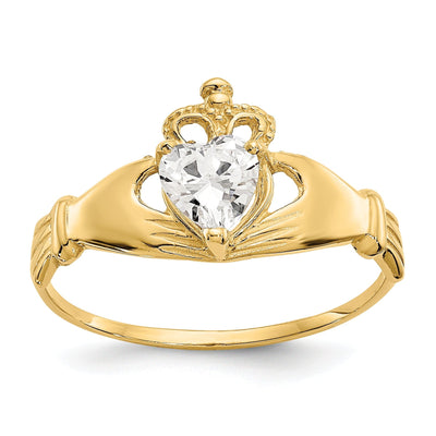 14k Yellow Gold CZ Birthstone Claddagh Heart Ring at $ 138.03 only from Jewelryshopping.com