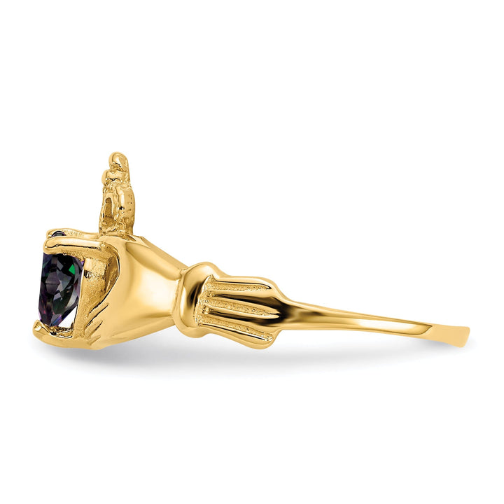 14k Yellow Gold CZ June Birthstone Claddagh Heart