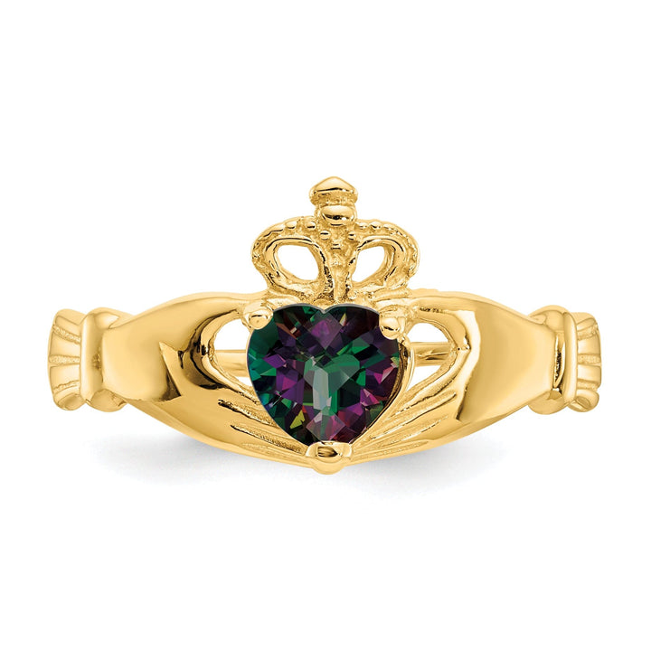 14k Yellow Gold CZ June Birthstone Claddagh Heart