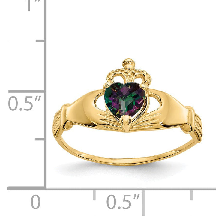 14k Yellow Gold CZ June Birthstone Claddagh Heart