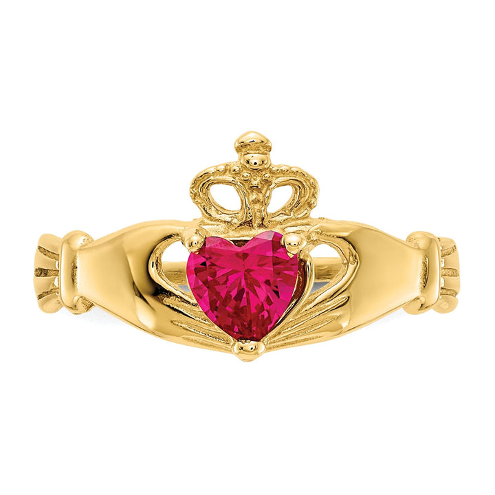 14k Yellow Gold CZ July Birthstone Claddagh Heart