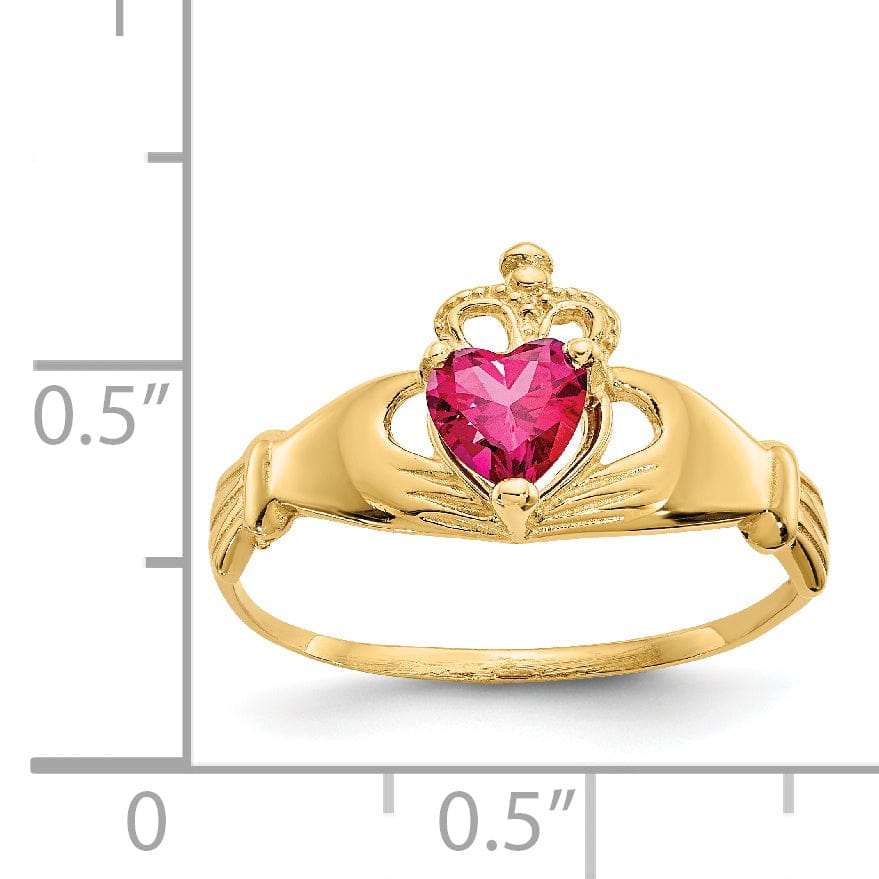 14k Yellow Gold CZ July Birthstone Claddagh Heart