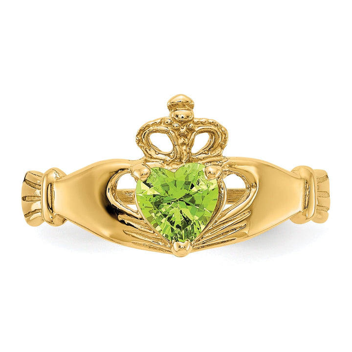 14k Yellow Gold CZ Birthstone Claddagh Heart Ring