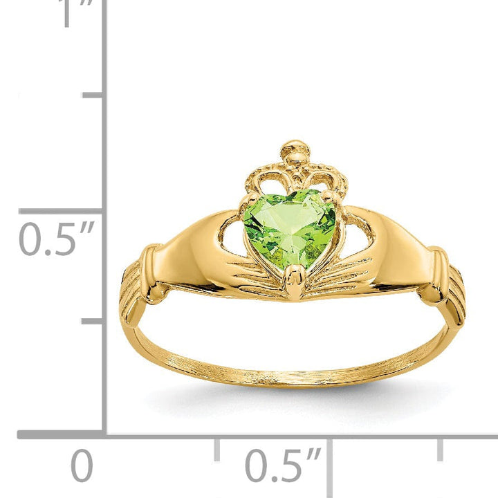 14k Yellow Gold CZ Birthstone Claddagh Heart Ring