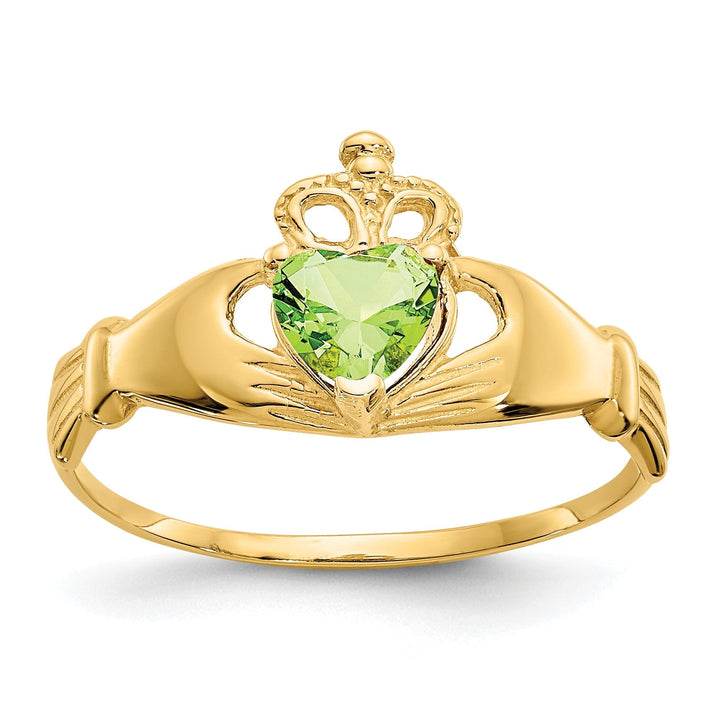 14k Yellow Gold CZ Birthstone Claddagh Heart Ring