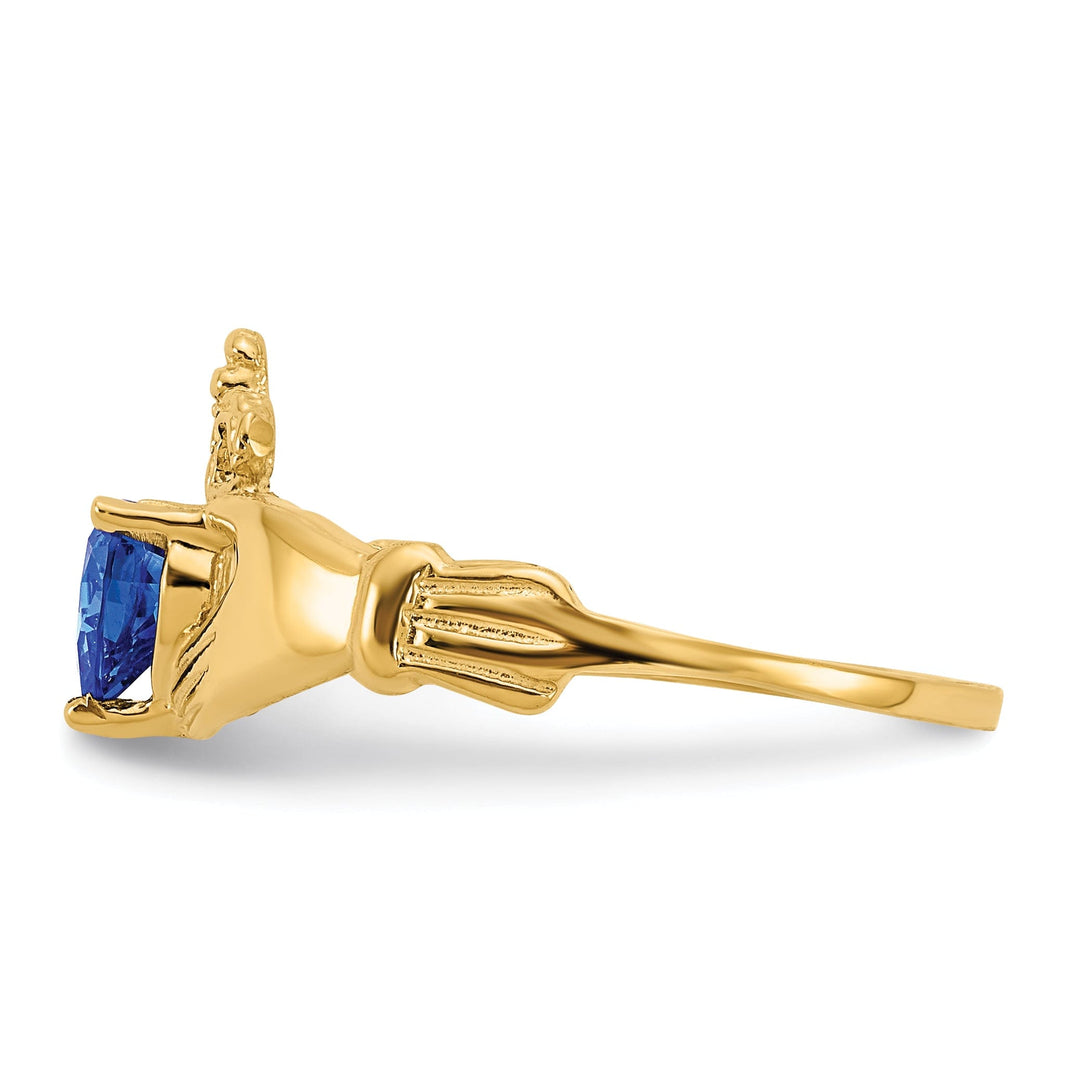 14k Yellow Gold CZ Birthstone Claddagh Heart Ring