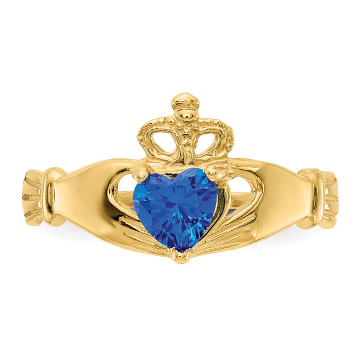 14k Yellow Gold CZ Birthstone Claddagh Heart Ring