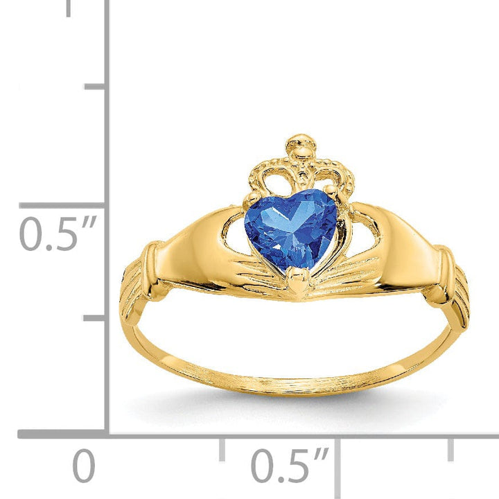 14k Yellow Gold CZ Birthstone Claddagh Heart Ring
