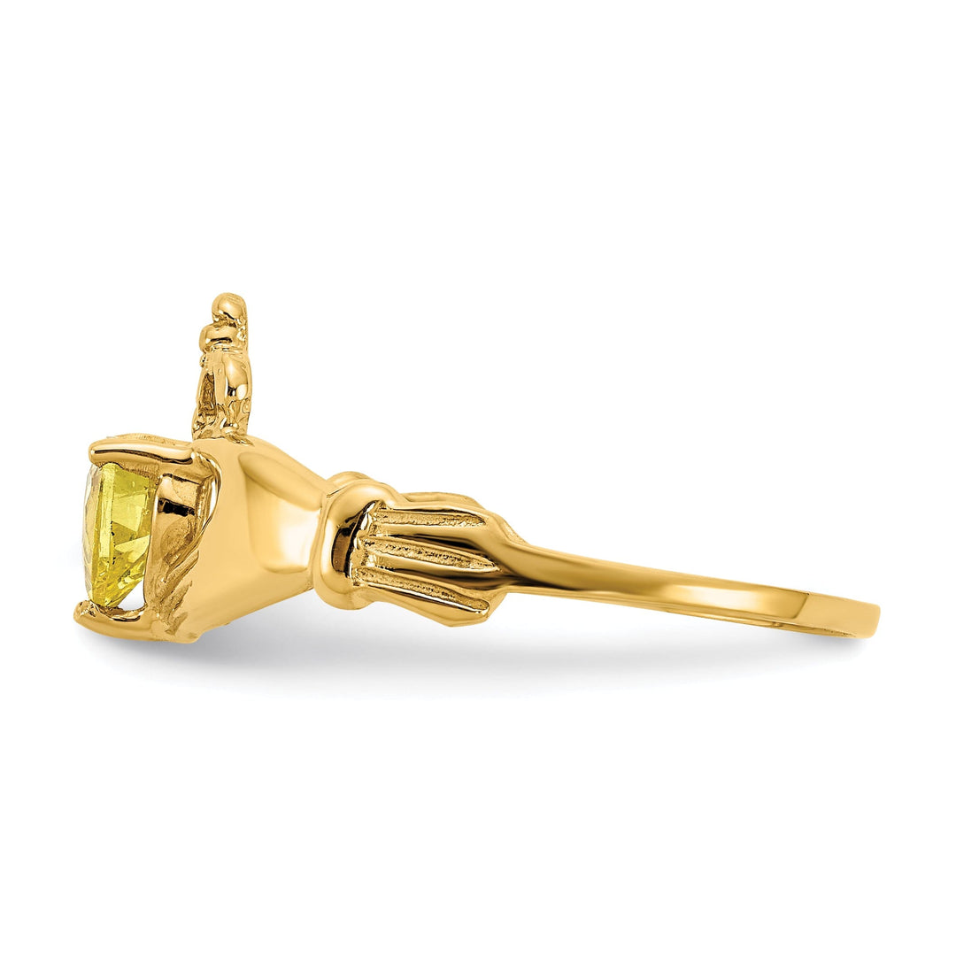 14k Yellow Gold CZ Birthstone Claddagh Heart Ring