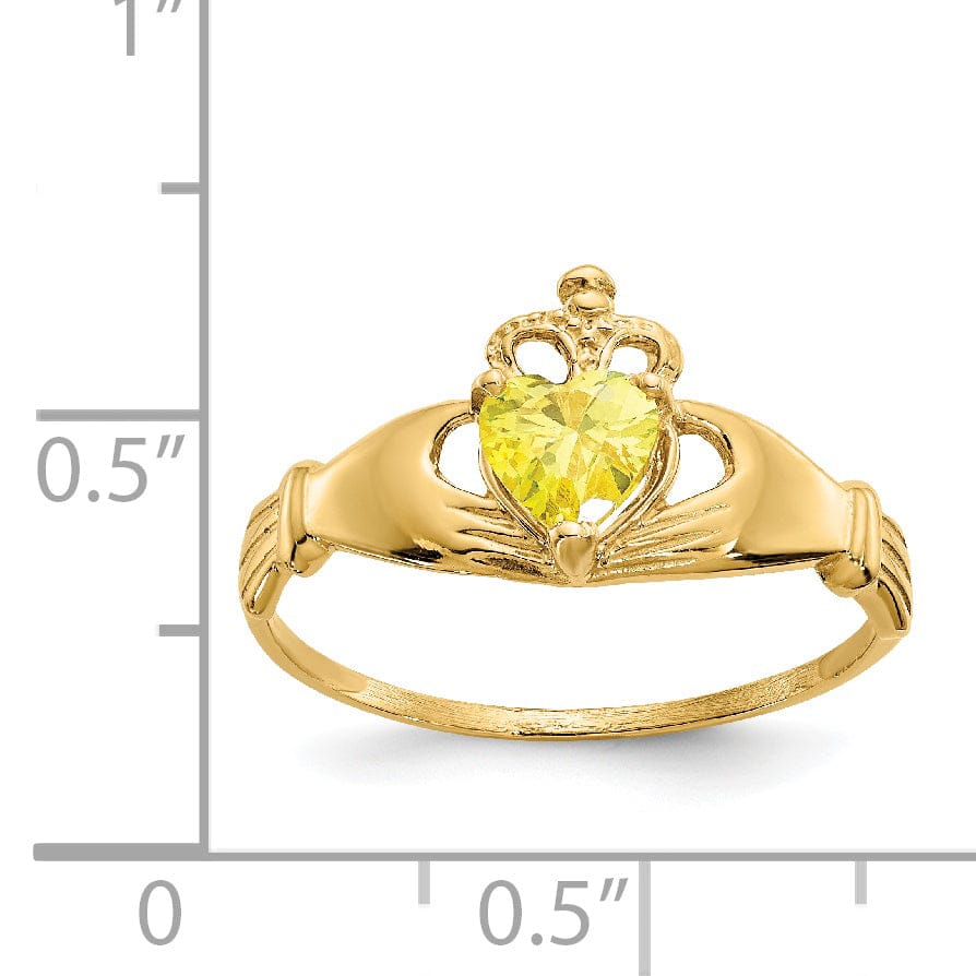 14k Yellow Gold CZ Birthstone Claddagh Heart Ring