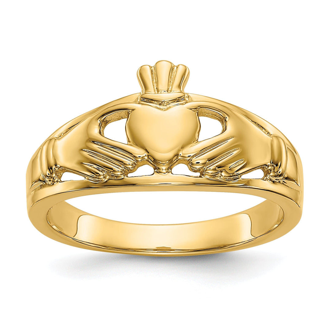 14kt yellow gold polished ladies claddagh ring