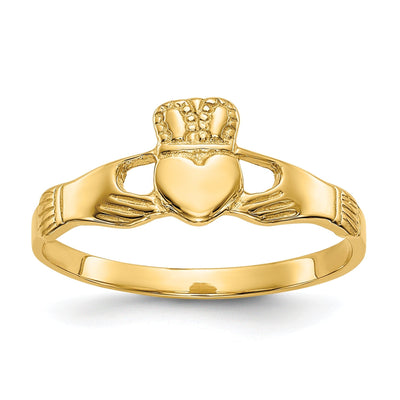 14kt ladies yellow gold claddagh ring at $ 100.46 only from Jewelryshopping.com