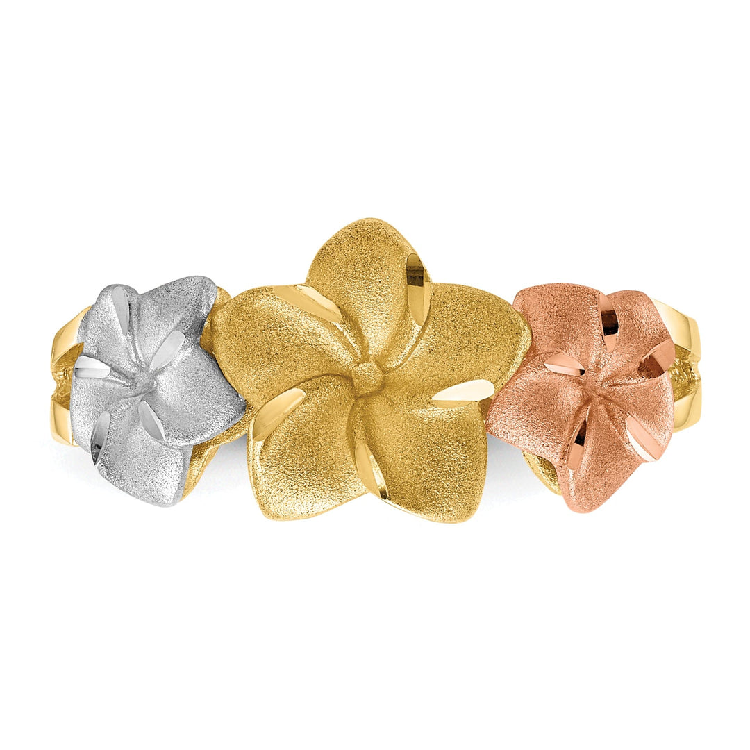 14k Tri Color Gold Plumeria Ring