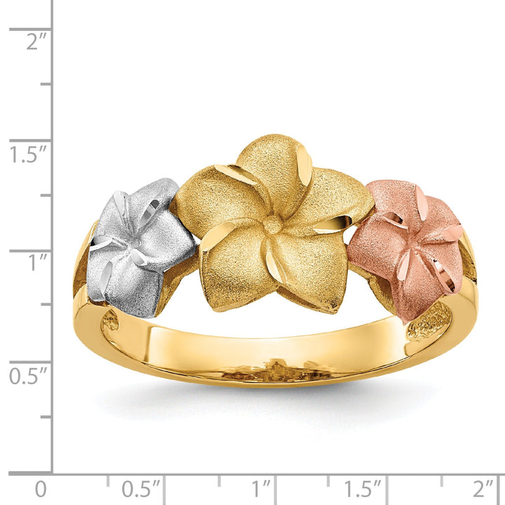 14k Tri Color Gold Plumeria Ring