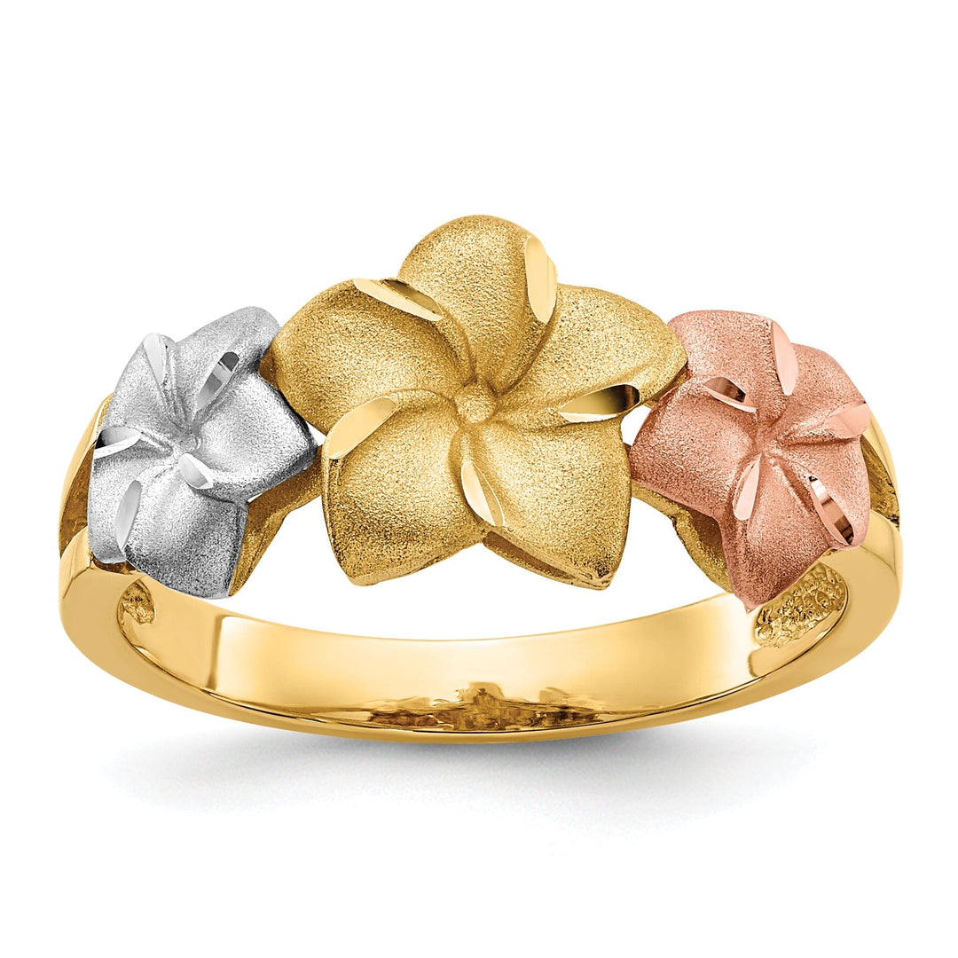 14k Tri Color Gold Plumeria Ring