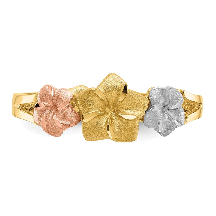 14k Tri Color Gold Plumeria Ring