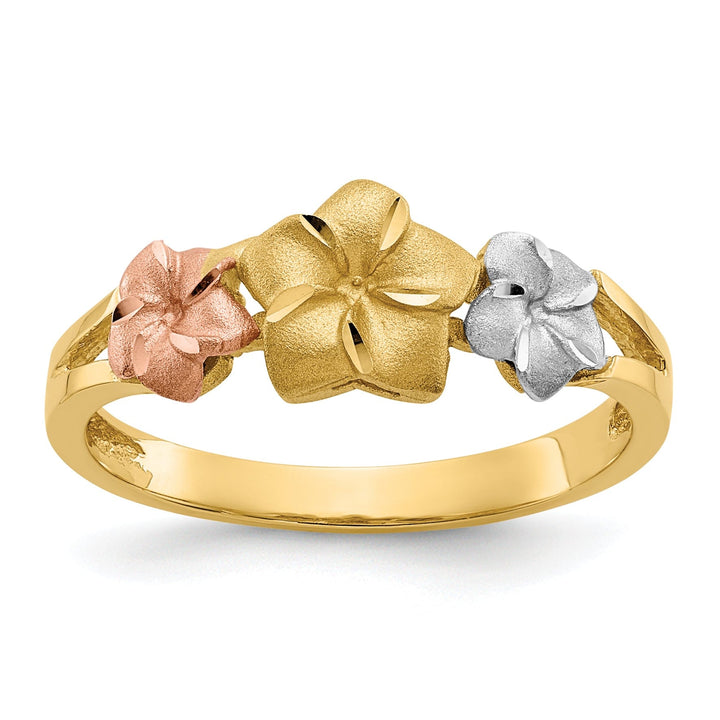 14k Tri Color Gold Plumeria Ring