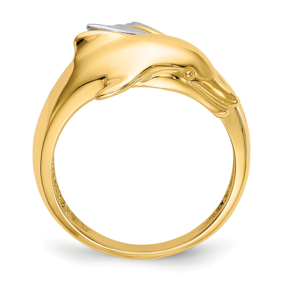 14k Two Tone Gold Polished Dolphin Ring
