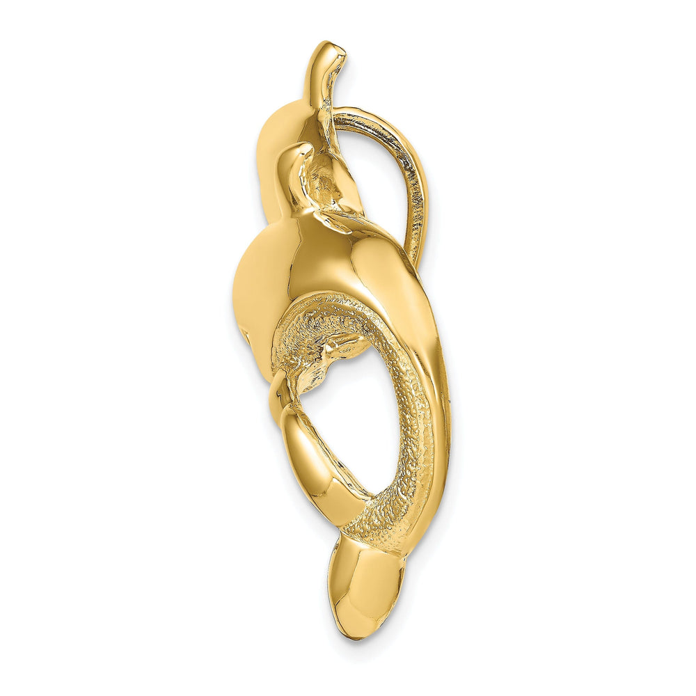 14k Yellow Gold Polished Finish Double Design Dolphins Slide Pendant. Fits up to 8mm Omega.