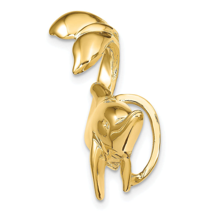 14k Yellow Gold Solid Polished Finish Dolphin with Tail Up Slide Design Pendant. Fits up to 8mm Omega