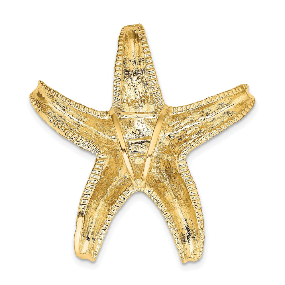 14K Yellow Gold Solid Polished Textured Starfish Slide Pendant