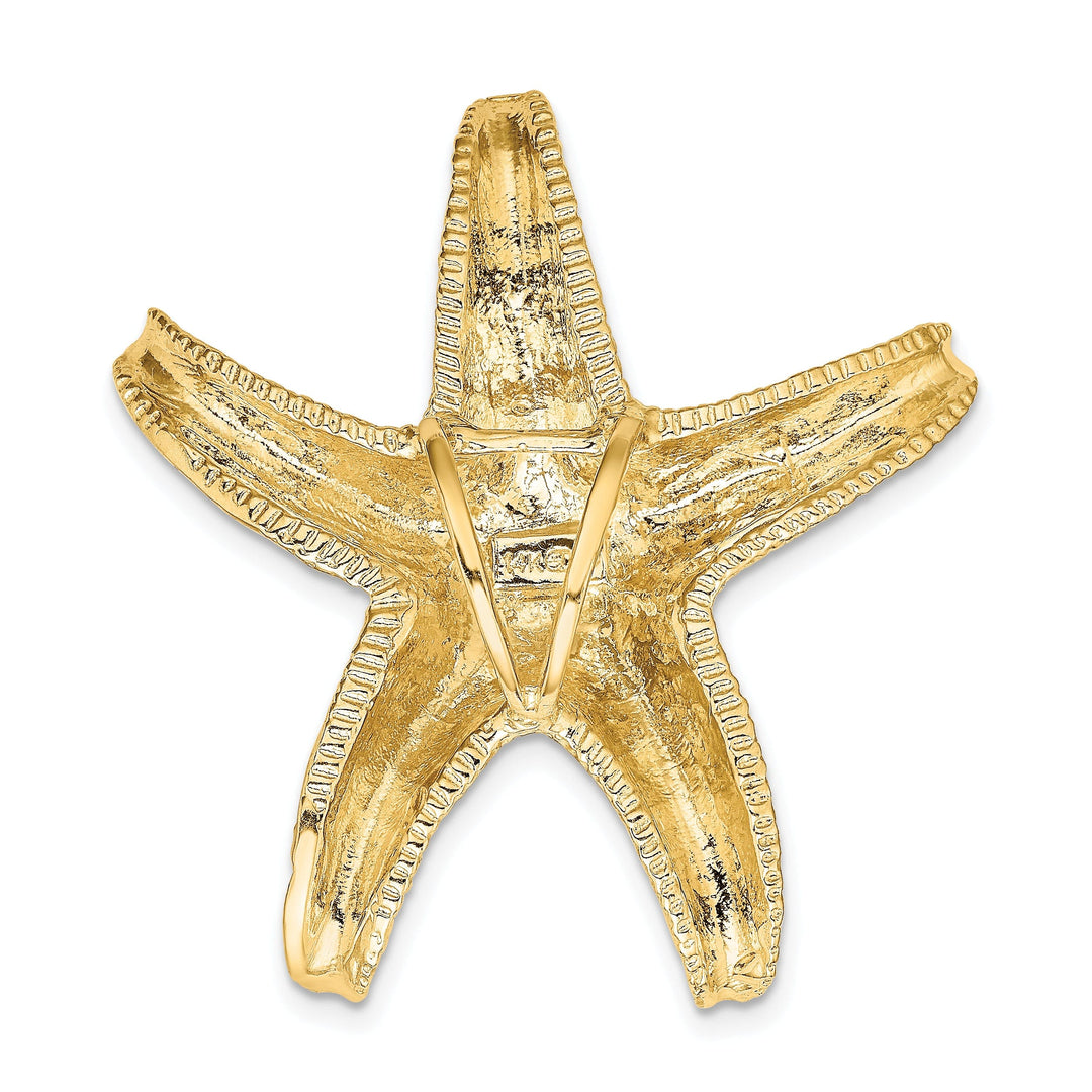 14K Yellow Gold Solid Polished Textured Starfish Slide Pendant