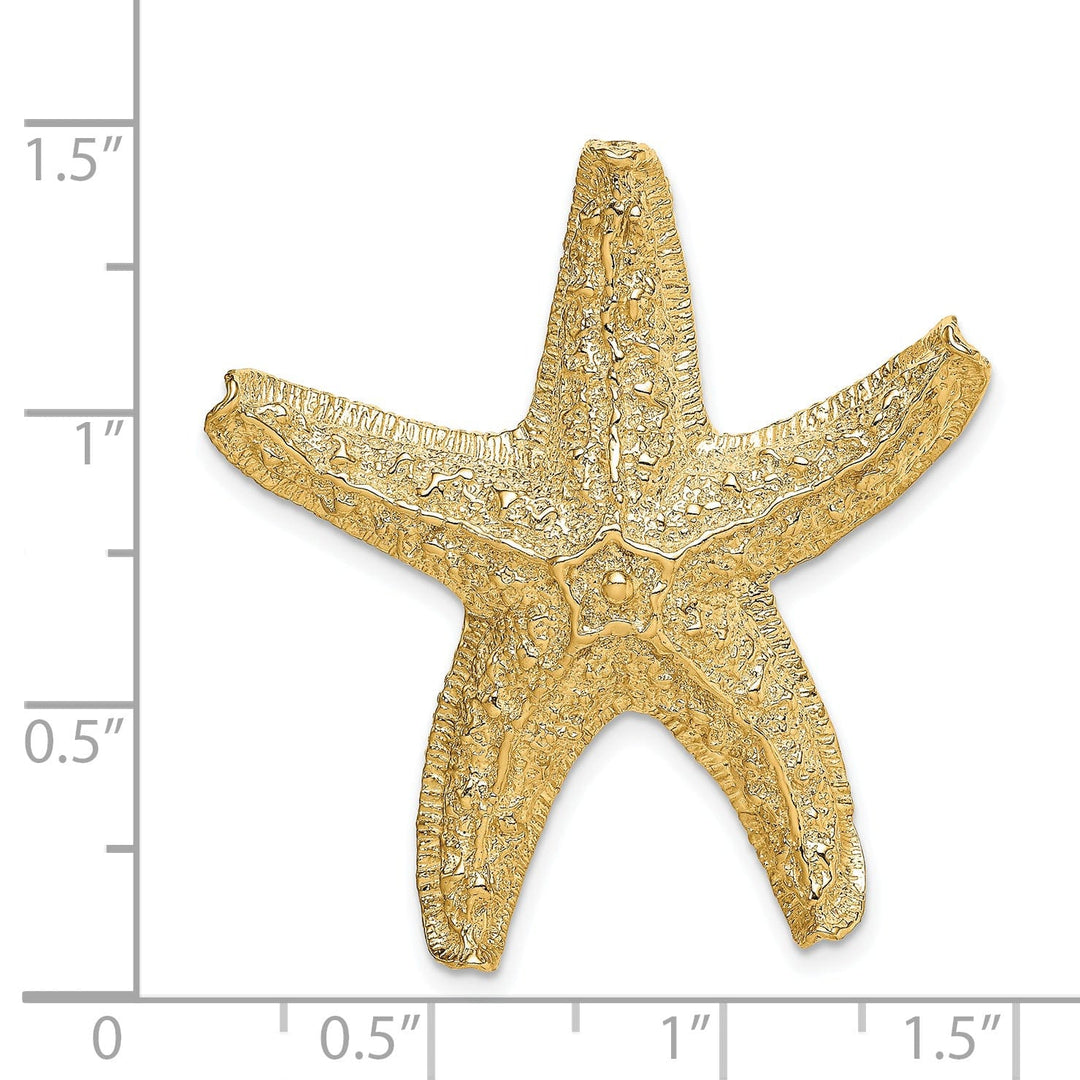 14K Yellow Gold Solid Polished Textured Starfish Slide Pendant