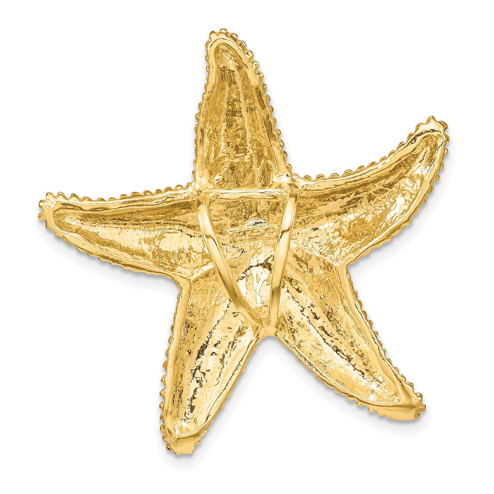 14K Yellow Gold Soild Polished Textured Finish Fits Up To 6mm and 8mm Omega Chain Starfish Slide Pendant