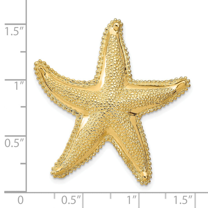 14K Yellow Gold Soild Polished Textured Finish Fits Up To 6mm and 8mm Omega Chain Starfish Slide Pendant