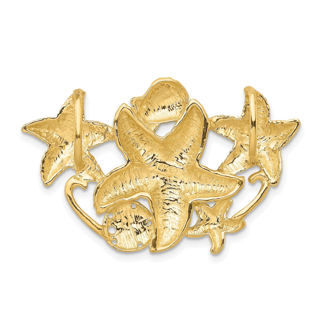 14k Yellow Gold Solid Polished Textured Finish Starfish Cluster Slide Pendant fits upto 5mm fancy omega chain