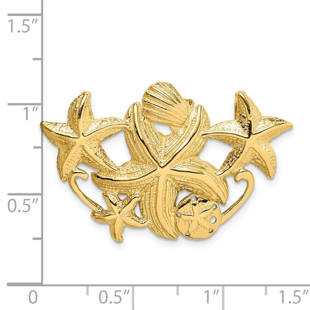 14k Yellow Gold Solid Polished Textured Finish Starfish Cluster Slide Pendant fits upto 5mm fancy omega chain