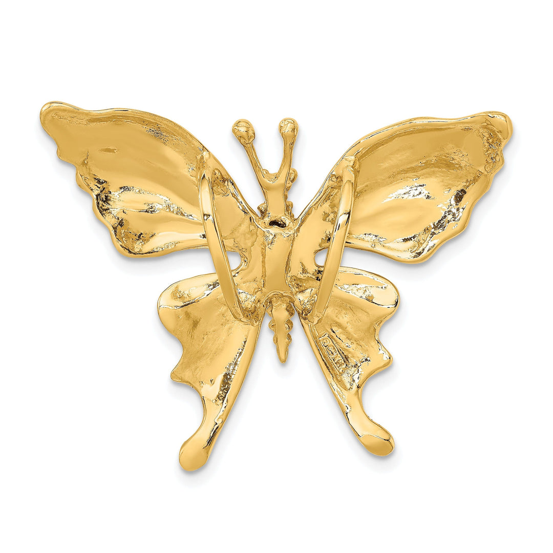 14k Yellow Gold Open Back Textured Solid Polished Finish Beaded Butterfly Slide Charm Pendant