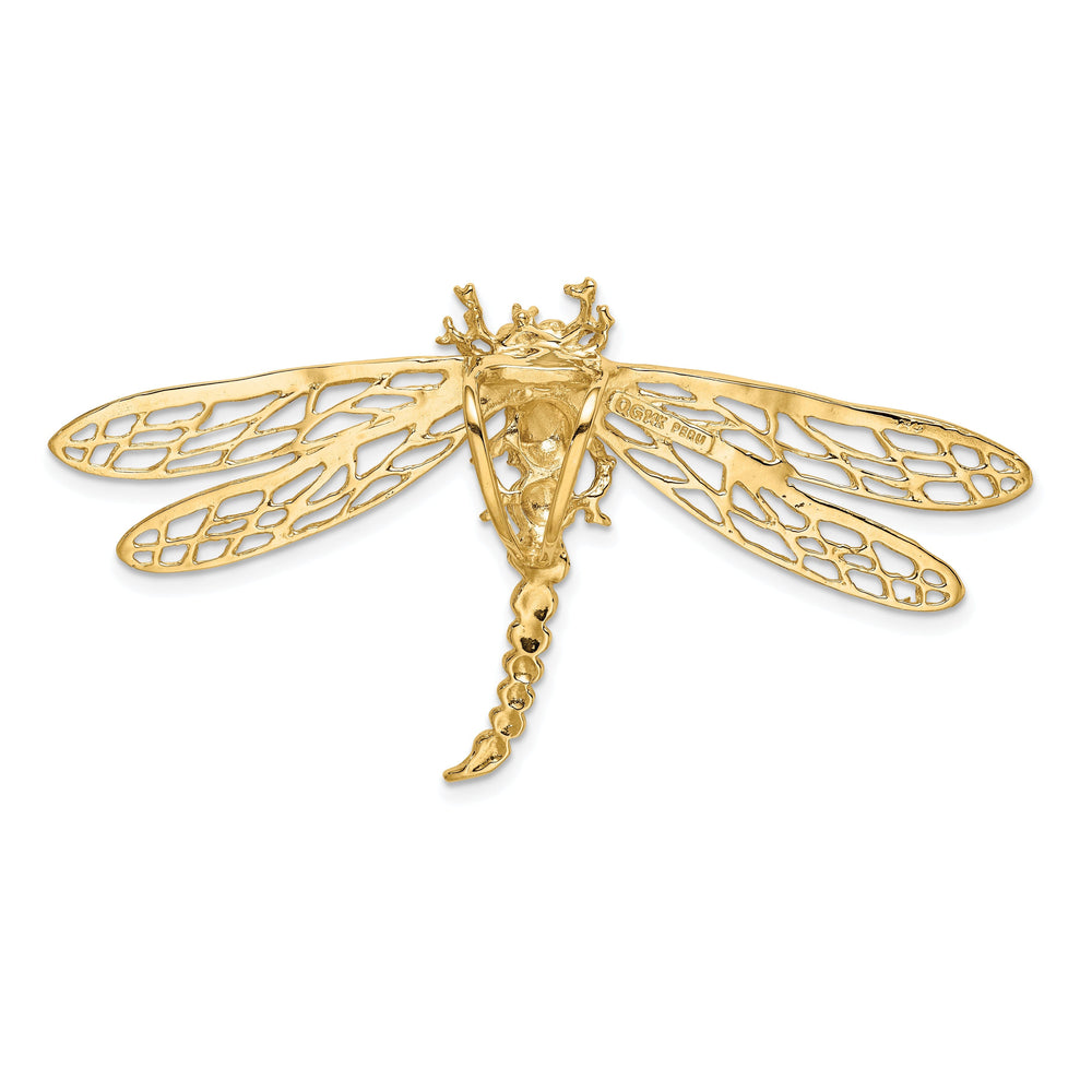 14k Yellow Gold Textured Polished Finish Solid Dragonfly Cut Out Design Slide Pendant