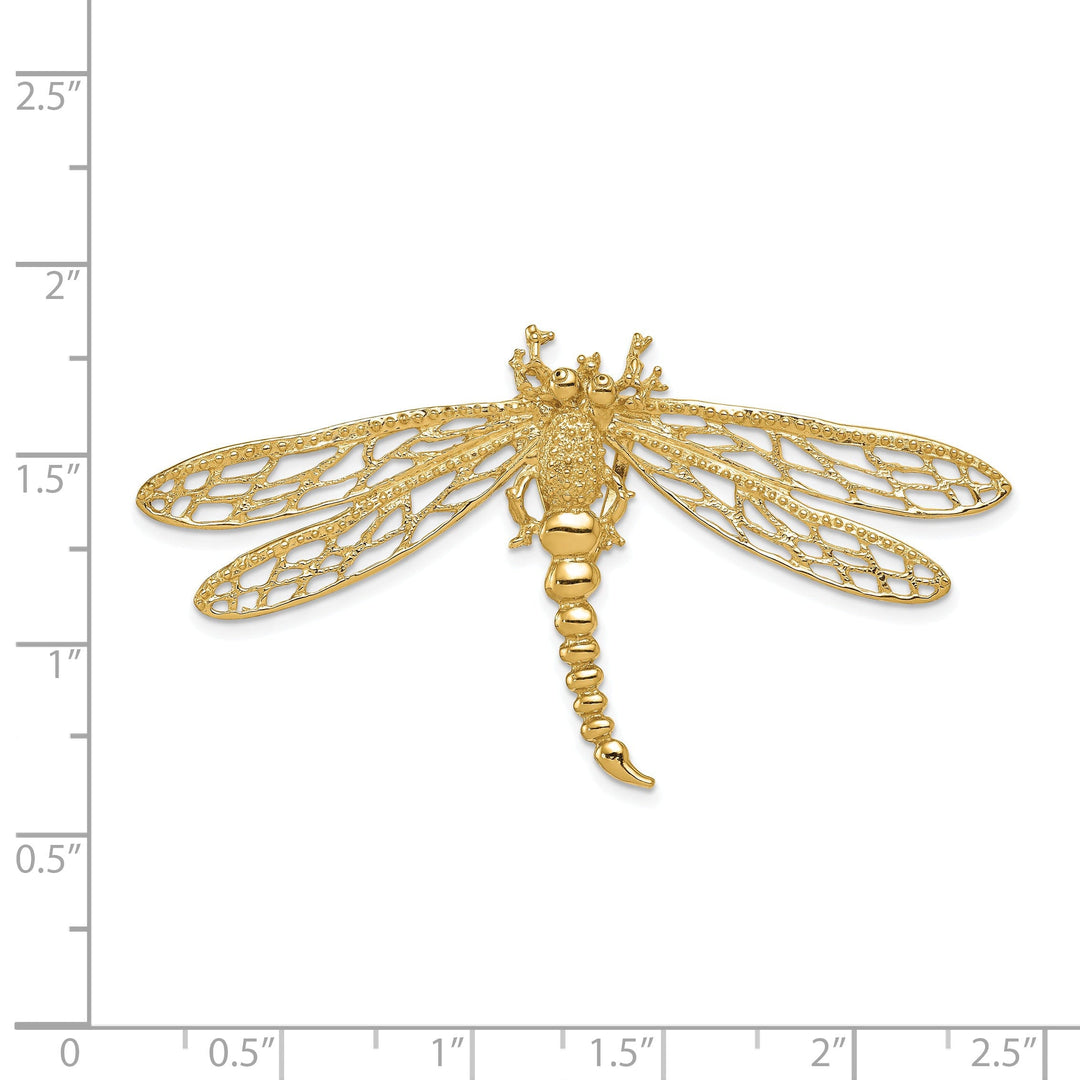 14k Yellow Gold Textured Polished Finish Solid Dragonfly Cut Out Design Slide Pendant