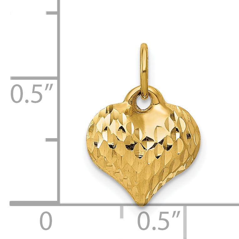 14K Yellow Gold Polished Finish 3-D Heart Shape Design Charm Pendant