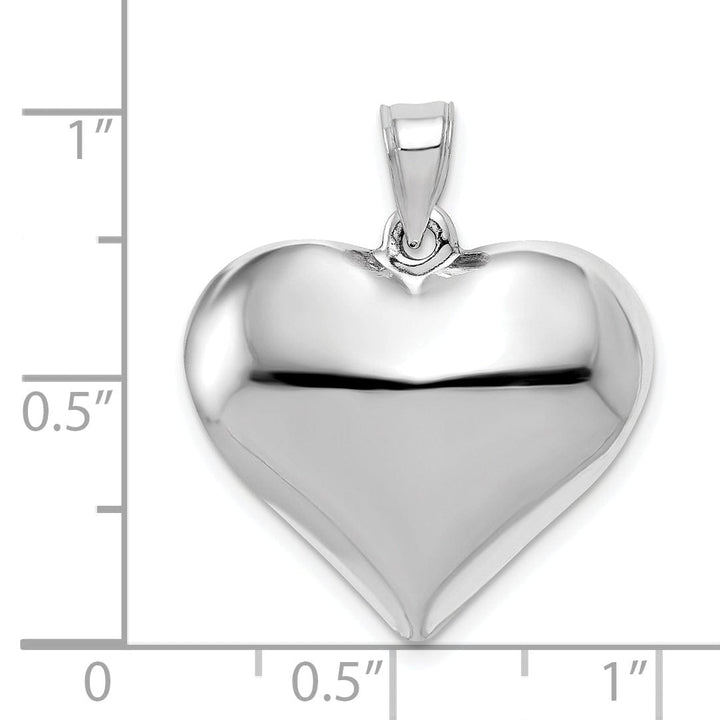 14K White Gold Hollow Polished Finish Women's 3 Dimensional Medium Size Puff Heart Shape Charm Pendant